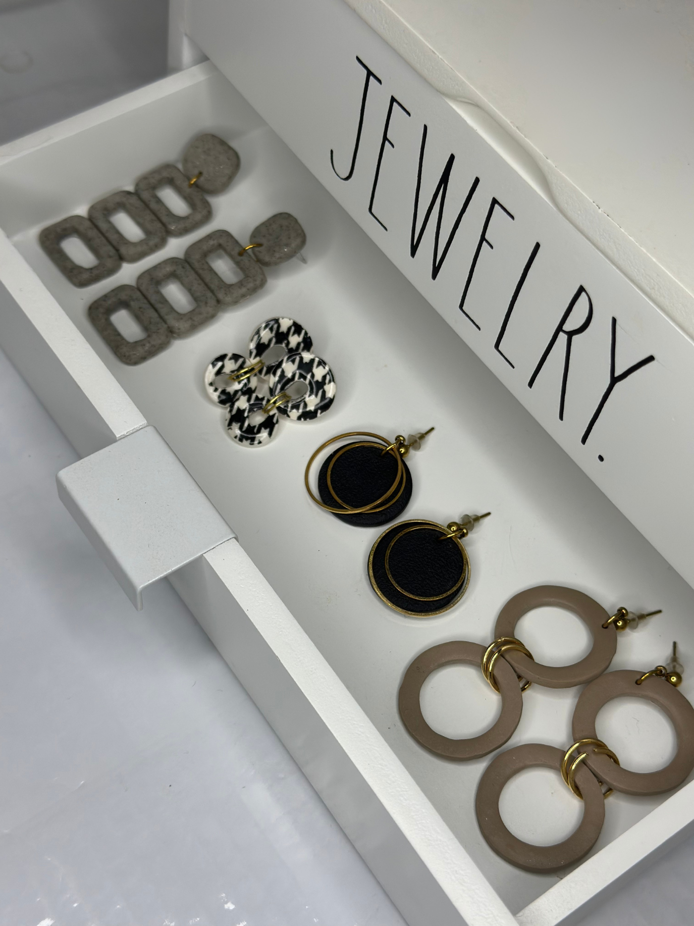 Stone Double Halo Dangle Earrings