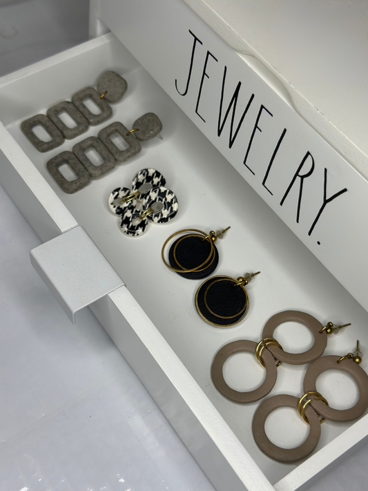 Stone Double Halo Dangle Earrings